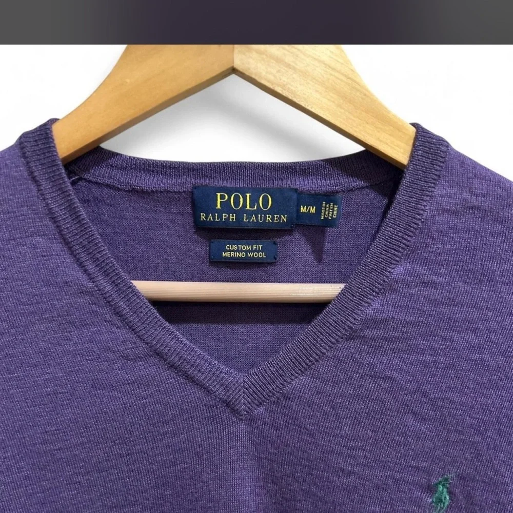 Polo Ralph Lauren Purple 100% Merino Wool Lightweight V-neck Sweater Medium